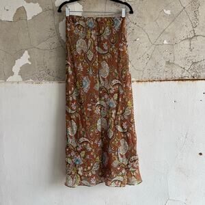 Vintage Maxi Skirt 100% Silk Paisley Cottagecore Boho Earth Tones 90s Size 6